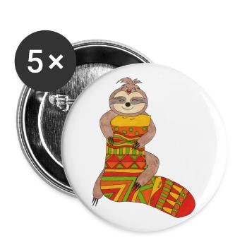 Faultier auf bunter Socke - Buttons groß 56 mm (5er Pack) - Weiß - Vorne