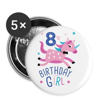 8. Geburtstag Mädchen 8 Jahre Licorn Unicorn - Buttons groß 56 mm (5er Pack) - Weiß - Vorne
