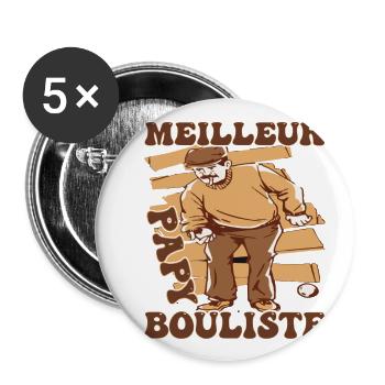 Meilleur Papy Bouliste Cadeau d'Un Fou De pétanque - Lot de 5 grands badges (56 mm) - blanc - Devant
