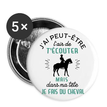 Cheval - cadeau - équitation - Lot de 5 grands badges (56 mm) - blanc - Devant