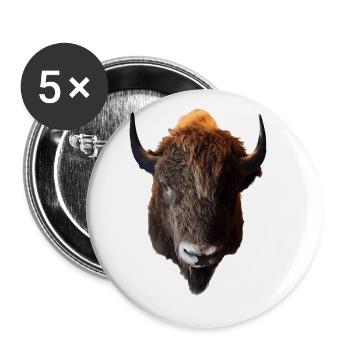 Der Bison wird auch Büffel genannt - Buttons groß 56 mm (5er Pack) - Weiß - Vorne