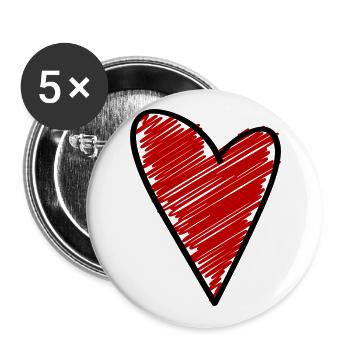 Symbole du cœur Amour - Lot de 5 grands badges (56 mm) - blanc - Devant