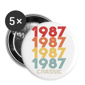 1987 Jubiläum im klassischen Vintage-Stil 1987 - Buttons groß 56 mm (5er Pack) - Weiß - Vorne