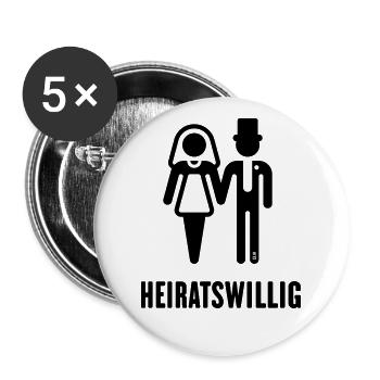 Heiratswillig (Bräutigam / Braut / JGA / Black) - Buttons groß 56 mm (5er Pack) - Weiß - Vorne