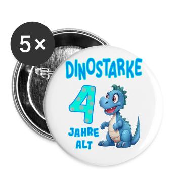 4 Jahre alt Kindergeburtstag 4. Geburtstag Dino - Buttons groß 56 mm (5er Pack) - Weiß - Vorne