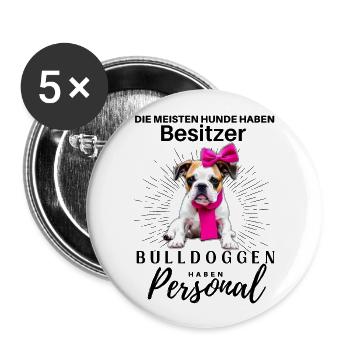 Bulldogge Bulldog Bulldoggen Mama Papa - Buttons groß 56 mm (5er Pack) - Weiß - Vorne