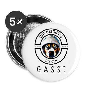 Ich geh GASSI Hund Hunde Mama - Buttons groß 56 mm (5er Pack) - Weiß - Vorne