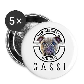 MIR REICHT´S ... Bulldogge Bulldog Bulldoggen - Buttons groß 56 mm (5er Pack) - Weiß - Vorne