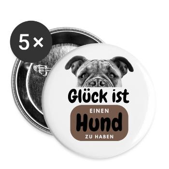 GLÜCK IST EIN HUND Hunde Hundefreund - Buttons groß 56 mm (5er Pack) - Weiß - Vorne
