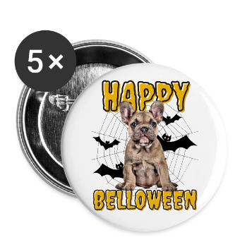 HAPPY BELLOWEEN Halloween Chien Chiens Bouledogue - Lot de 5 grands badges (56 mm) - blanc - Devant