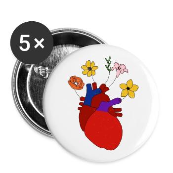 Flower Heart Design - Buttons groß 56 mm (5er Pack) - Weiß - Vorne