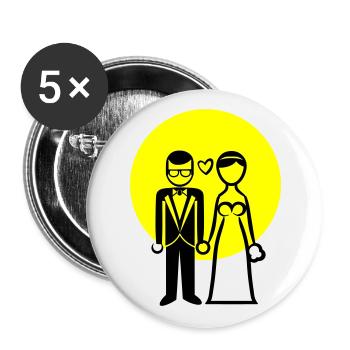 Couple de mariage, couple marié, mariée, marié - Lot de 5 grands badges (56 mm) - blanc - Devant