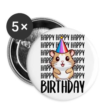 Happy Birthday cute little hamster birthday - Buttons large 2.2''/56 mm (5-pack) - white - Front