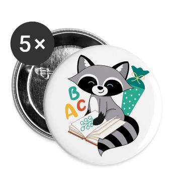 Raccoon with school cone school enrollment school child - Buttons large 2.2''/56 mm (5-pack) - white - Front