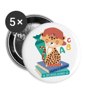 Leopard with school cone stack of books school child - Buttons large 2.2''/56 mm (5-pack) - white - Front