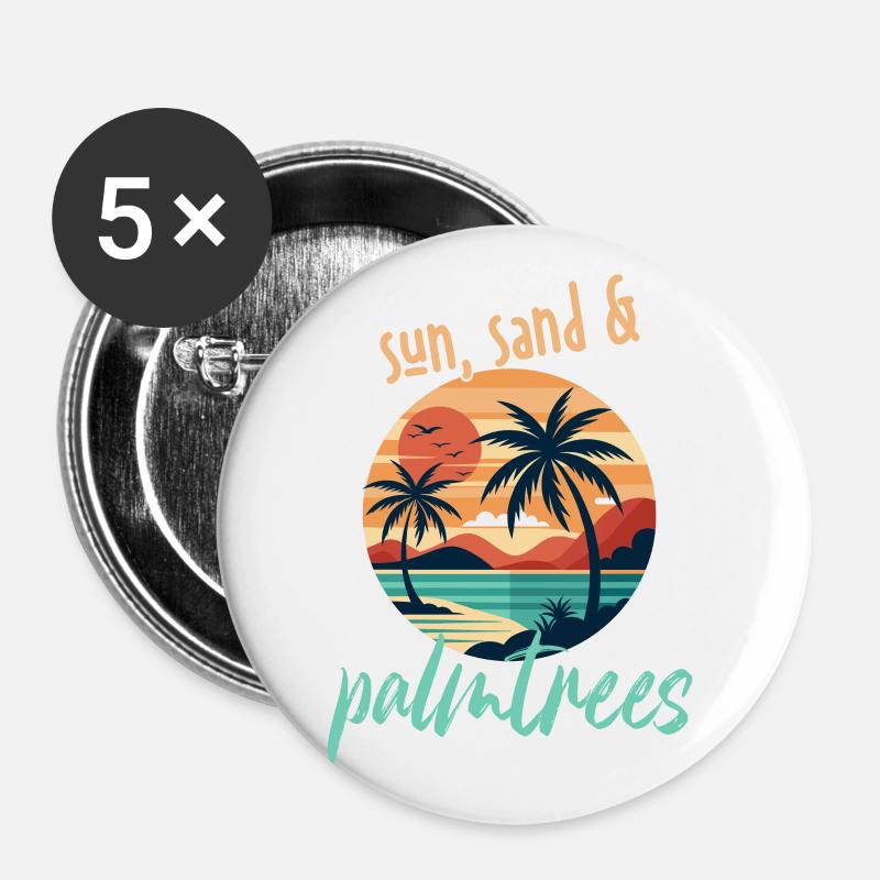 Sun, sand, and palm trees! - Buttons large 2.2''/56 mm (5-pack) - white