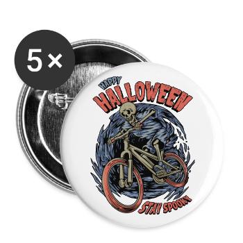 Halloween skeleton rides a bike - Buttons large 2.2''/56 mm (5-pack) - white - Front