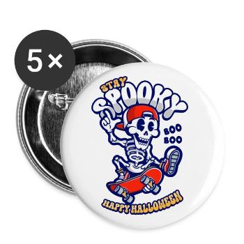 Halloween Skeleton Rides Skateboard - Buttons large 2.2''/56 mm (5-pack) - white - Front