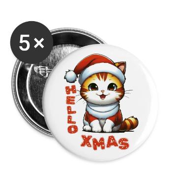 Hello Xmas - Mignon chat de Noël dans un costume de Père Noël - Lot de 5 grands badges (56 mm) - blanc - Devant