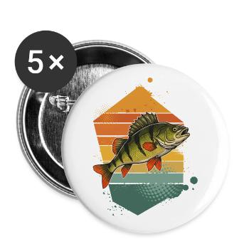Barsch Angeln Raubfisch - Buttons groß 56 mm (5er Pack) - Weiß - Vorne