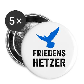 FRIEDENSHETZER mit Friedenstaube - Buttons groß 56 mm (5er Pack) - Weiß - Vorne