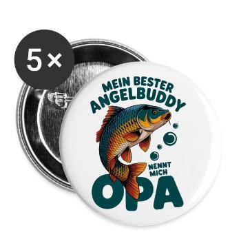 Angeln mit Enkeln Angel Opa Angelbuddy - Buttons groß 56 mm (5er Pack) - Weiß - Vorne