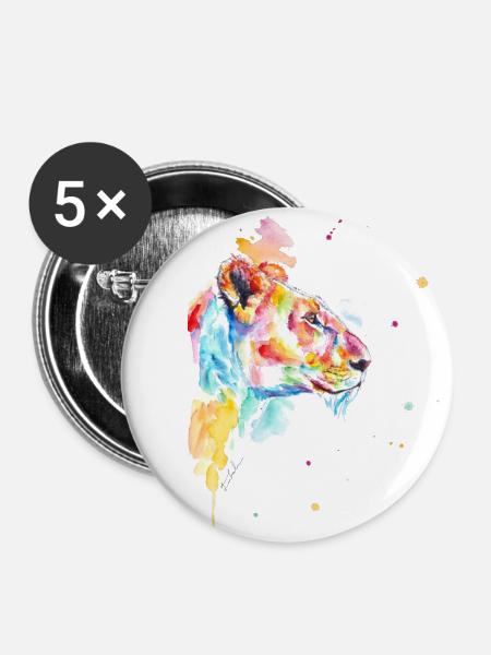 Kleurrijke aquarel leeuw mama - Buttons groot 56 mm (5-pack) - wit