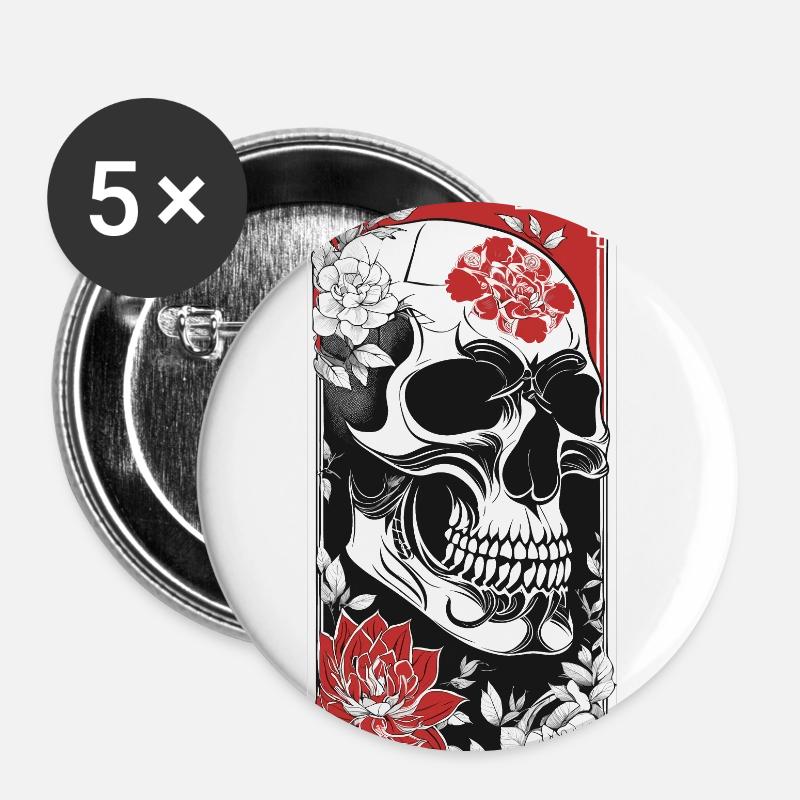 Japanese skull print design - Buttons large 2.2''/56 mm (5-pack) - white