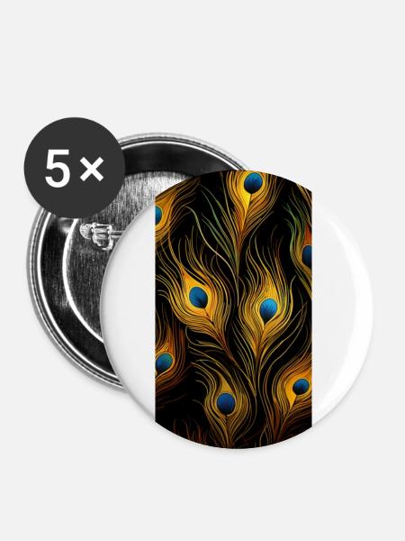 Pfauenfedern - Buttons groß 56 mm (5er Pack) - Weiß