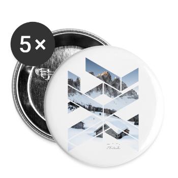 Geisler Dolomiten Geometische Form Winterlandschaf - Buttons groß 56 mm (5er Pack) - Weiß - Vorne