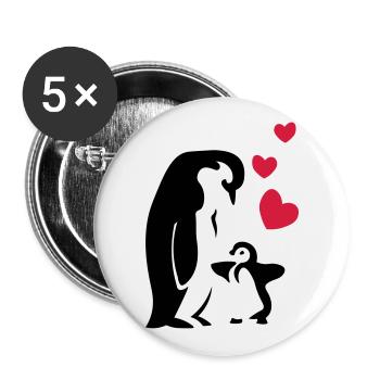 Pinguin Papa / Mama - Baby - Buttons groß 56 mm (5er Pack) - Weiß - Vorne