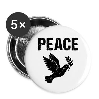 Peace Friedenstaube - Buttons groß 56 mm (5er Pack) - Weiß - Vorne