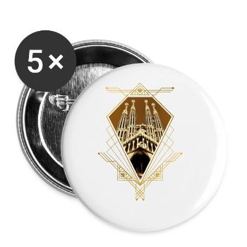 Barcelona Spain City Skyline Gold Ornament - Buttons large 2.2''/56 mm (5-pack) - white - Front
