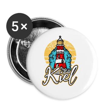 Kiel Allemagne City Lighthouse Skyline Font - Lot de 5 grands badges (56 mm) - blanc - Devant