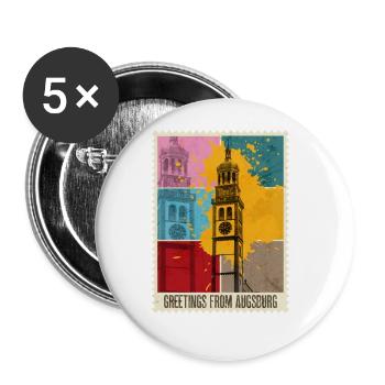 Augsburg Germany City Skyline Postage Stamp Colorful - Buttons large 2.2''/56 mm (5-pack) - white - Front