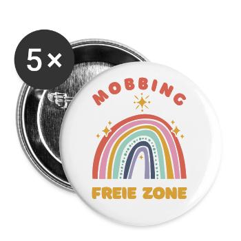 Mobbing-freie Zone - Buttons groß 56 mm (5er Pack) - Weiß - Vorne