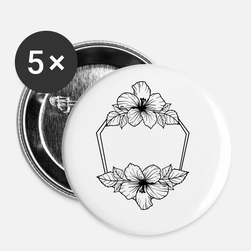 Hibiscus Boho Fleur 8 - Lot de 5 grands badges (56 mm) - blanc