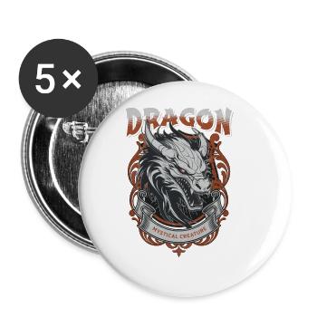 Dragon Fantasy Magic Mysticism Creature Animal Vintage - Buttons large 2.2''/56 mm (5-pack) - white - Front