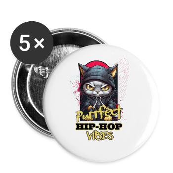 Cat Hip Hop Rap Rapper DJ Ghetto Crew Gangster - Buttons large 2.2''/56 mm (5-pack) - white - Front