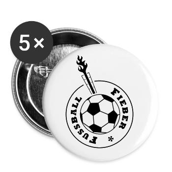 Fussball-Fieber (schwarz-weißer Ball) - Buttons groß 56 mm (5er Pack) - Weiß - Vorne