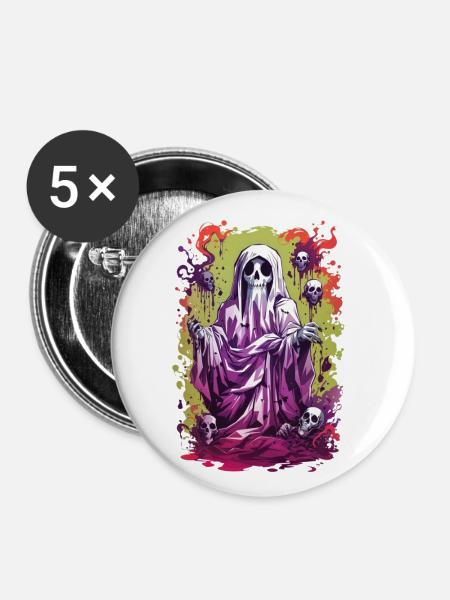 Halloween Geist - Buttons groß 56 mm (5er Pack) - Weiß