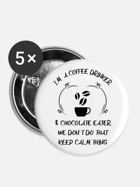 Kaffee Espresso Käffchen & Schokolade - Buttons groß 56 mm (5er Pack) - Weiß