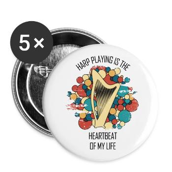 Harfe Geschenk Musikinstrument Musiker Zupfen - Buttons groß 56 mm (5er Pack) - Weiß - Vorne