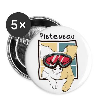 Pistensau Ski fahren Schi Snowboard Berge Piste - Buttons groß 56 mm (5er Pack) - Weiß - Vorne