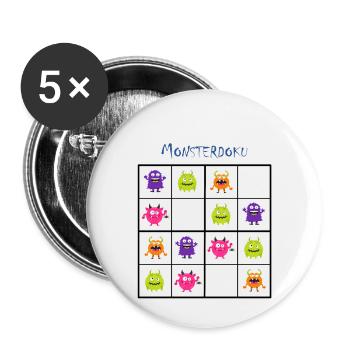 Monster-Sudoku "Monsterdoku" (schwarz) - Buttons groß 56 mm (5er Pack) - Weiß - Vorne
