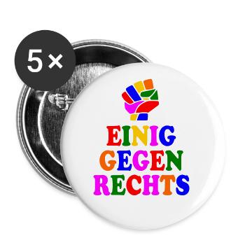 Einig gegen rechts - Buttons groß 56 mm (5er Pack) - Weiß - Vorne