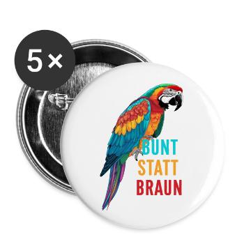 Papagei - bunt statt braun - Buttons groß 56 mm (5er Pack) - Weiß - Vorne