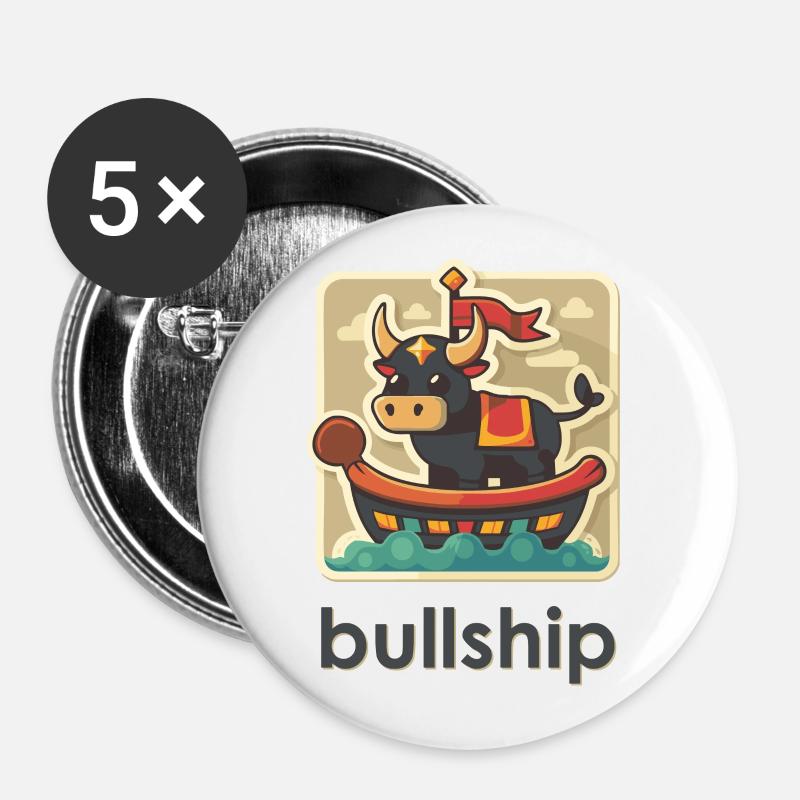 Cartoon Style Bullship - Buttons large 2.2''/56 mm (5-pack) - white