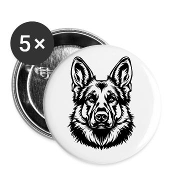 Schäferhund Hund Hundekopf - Buttons groß 56 mm (5er Pack) - Weiß - Vorne