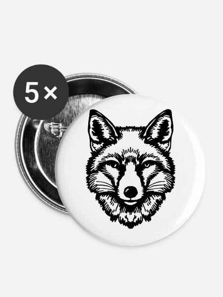 Fuchs Füchse - Buttons groß 56 mm (5er Pack) - Weiß